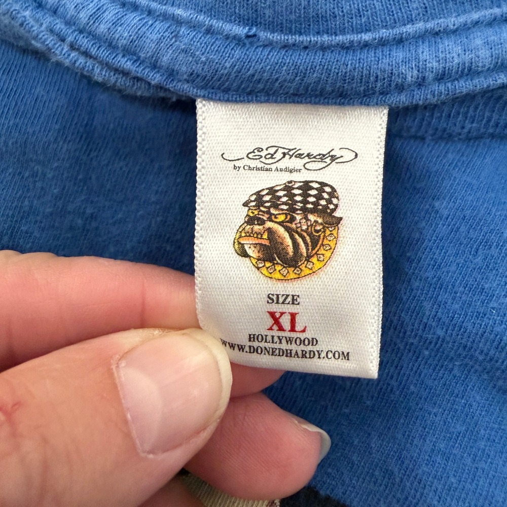 Ed Hardy Christian Audigier T-Shirt Mens XL Blue Tiger Tattoo Graphic - Picture 5 of 11